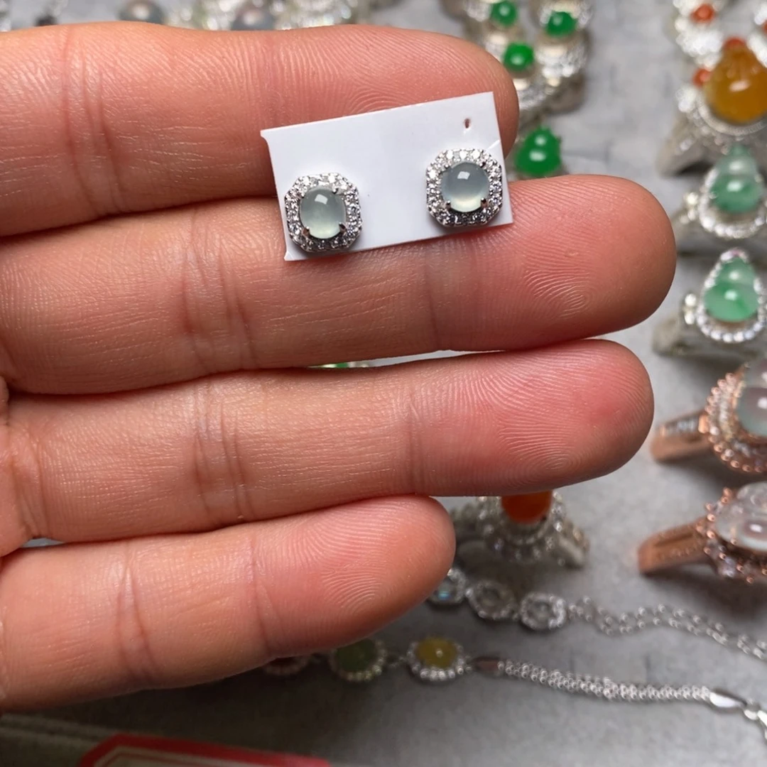 翡翠银S925镶嵌耳饰