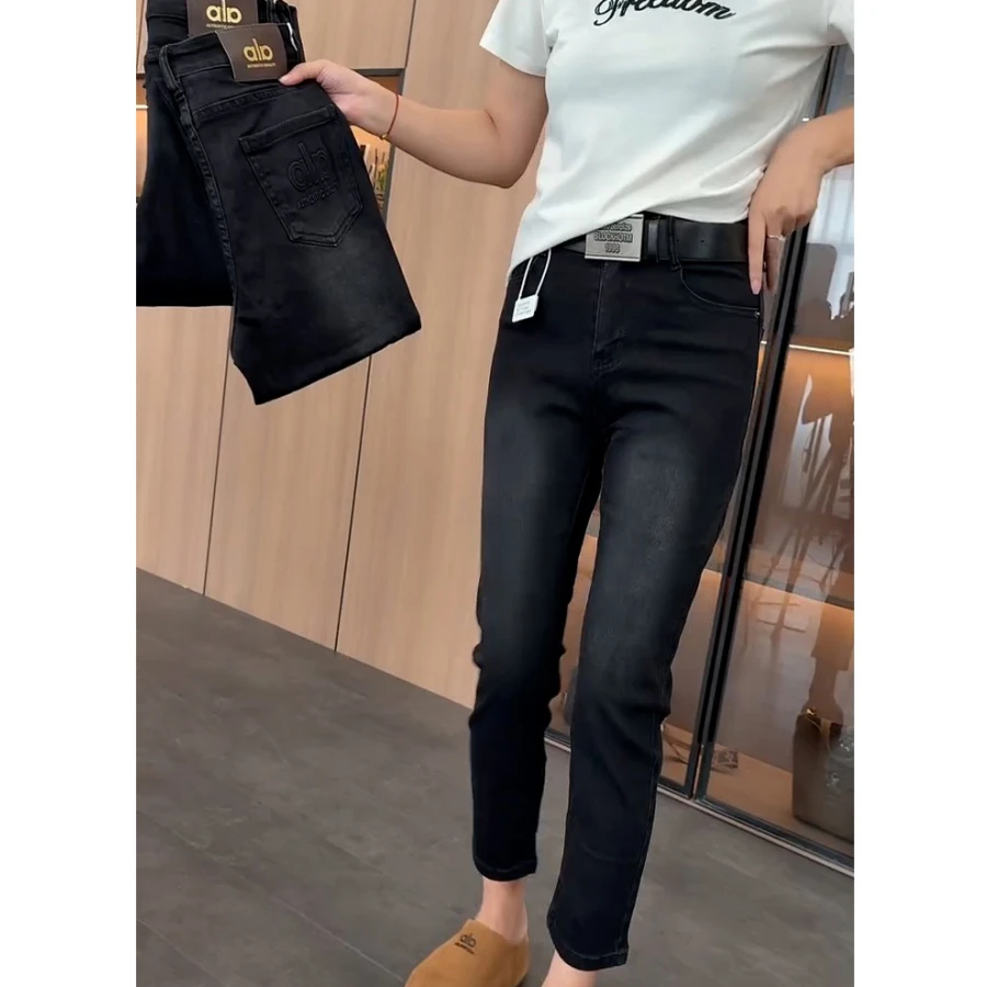 2025年秋季新款大码女装显瘦百搭九分牛仔裤弹力直筒裤高腰烟管裤