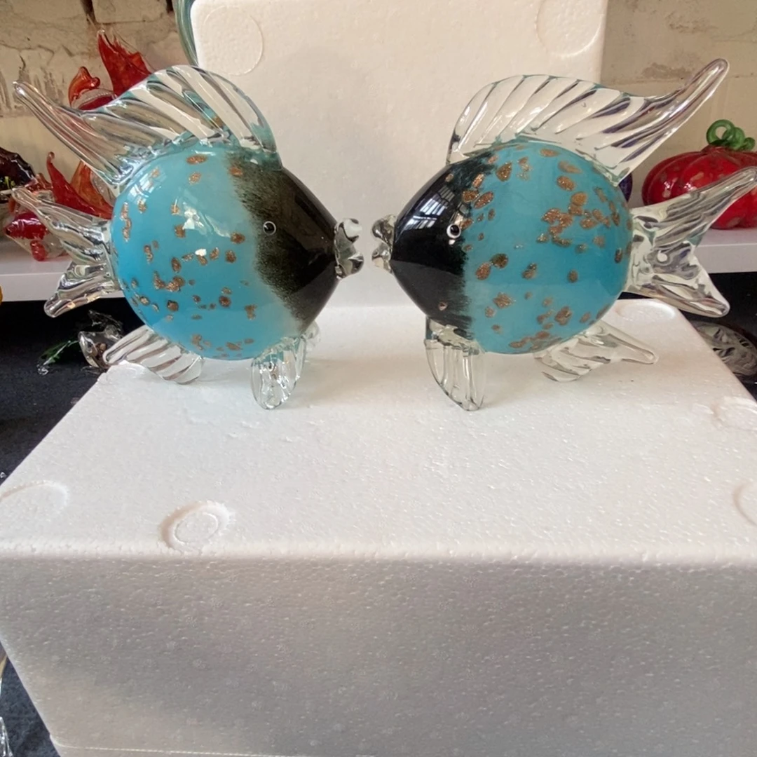 琉璃微瑕蓝鱼一对