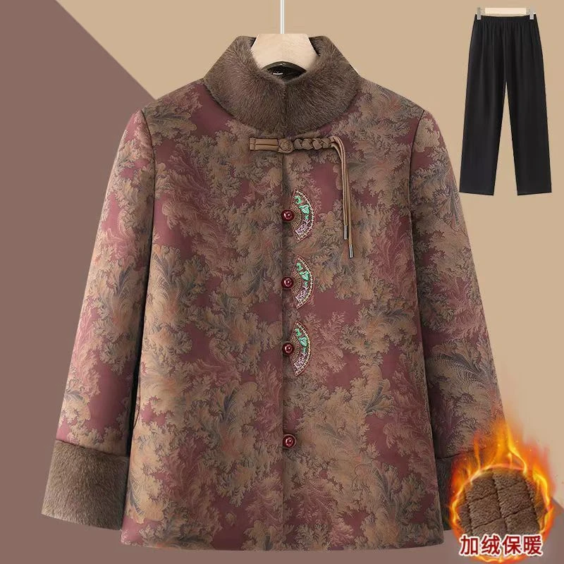2024奶奶冬装加绒加厚棉袄中老年人妈妈装国风棉服唐装老太太棉衣