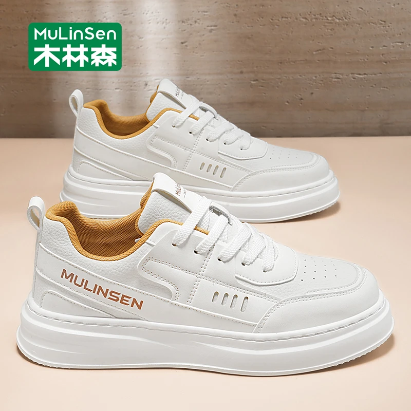 木林森男鞋2025新款秋季透气男士小白鞋男休闲厚底百搭板鞋男款