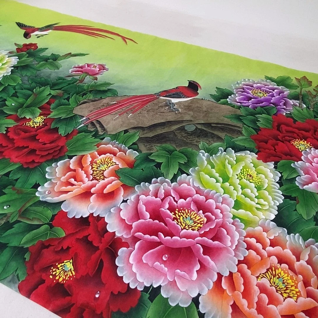 雪***藏国画手绘工笔牡丹