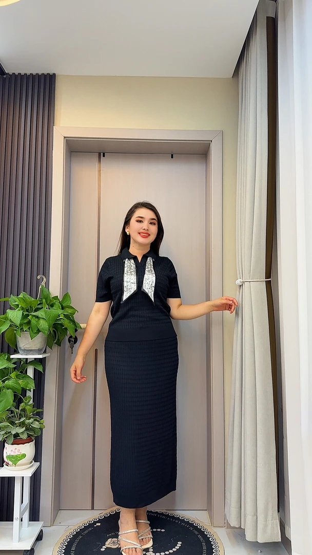 时尚百搭垂坠感中长款衬衫领A字连衣裙两件套