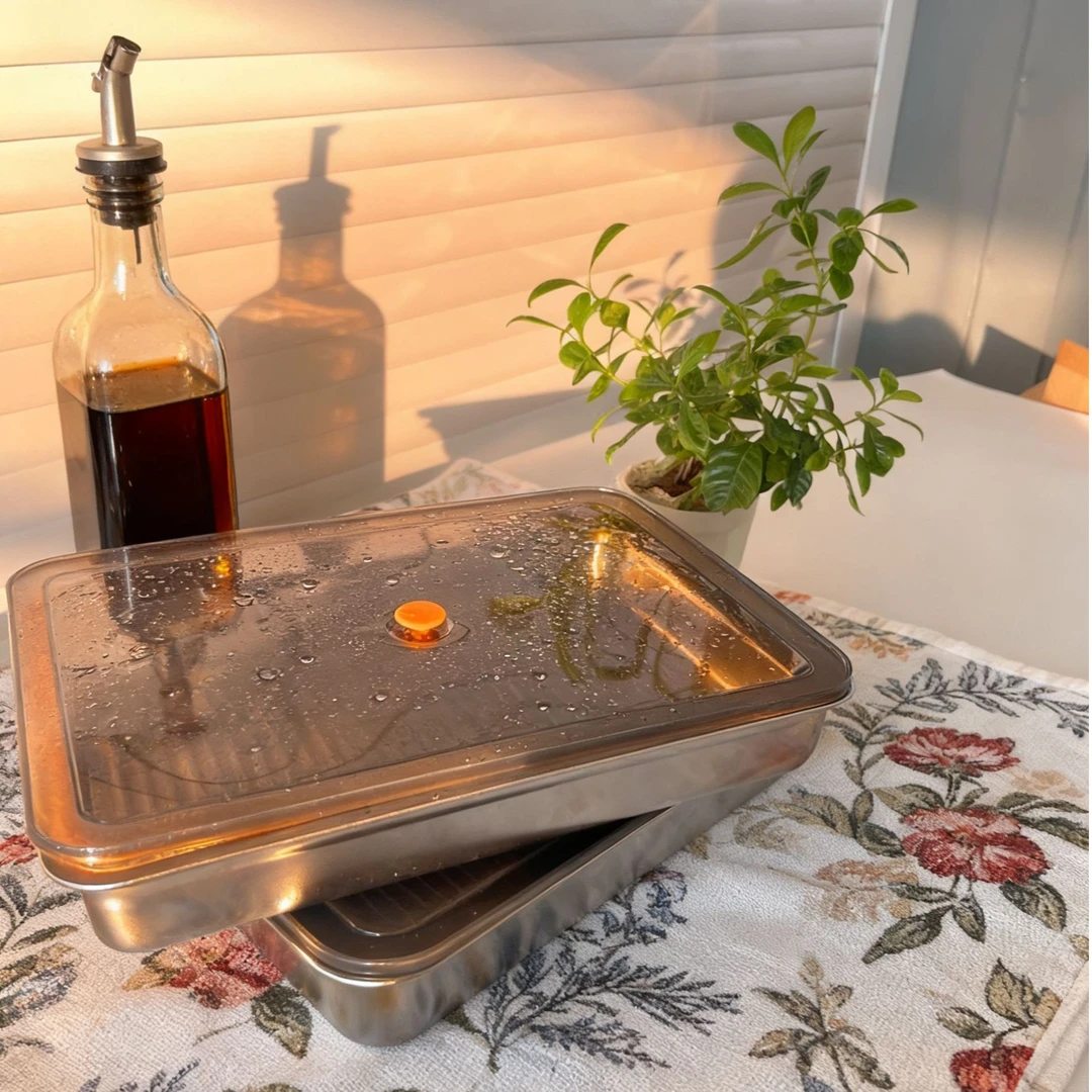 不锈钢多功能 33*23方形饺子盒 保鲜盒 3件套   轻奢 家用 简约