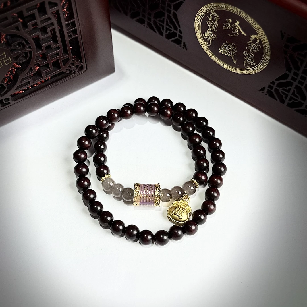 S0132-双圈精品手串6mm带隔珠带吊坠（无礼盒）