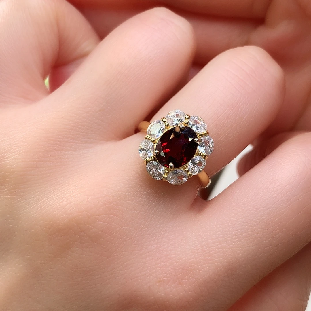 石榴石戒指银S925镶嵌20-5