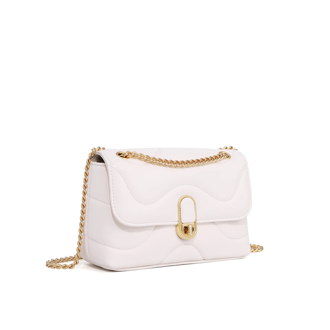 扣式单根文艺风单肩包单肩ins小方包链条包女士简约气质夏季白色