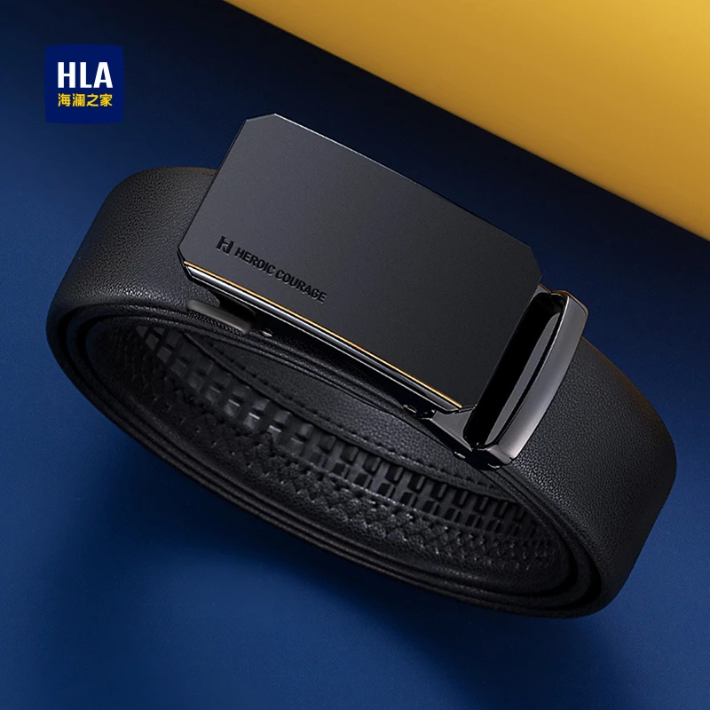【HLA海澜之家】男士真牛皮自动扣皮带时尚休闲腰带礼盒送礼Y