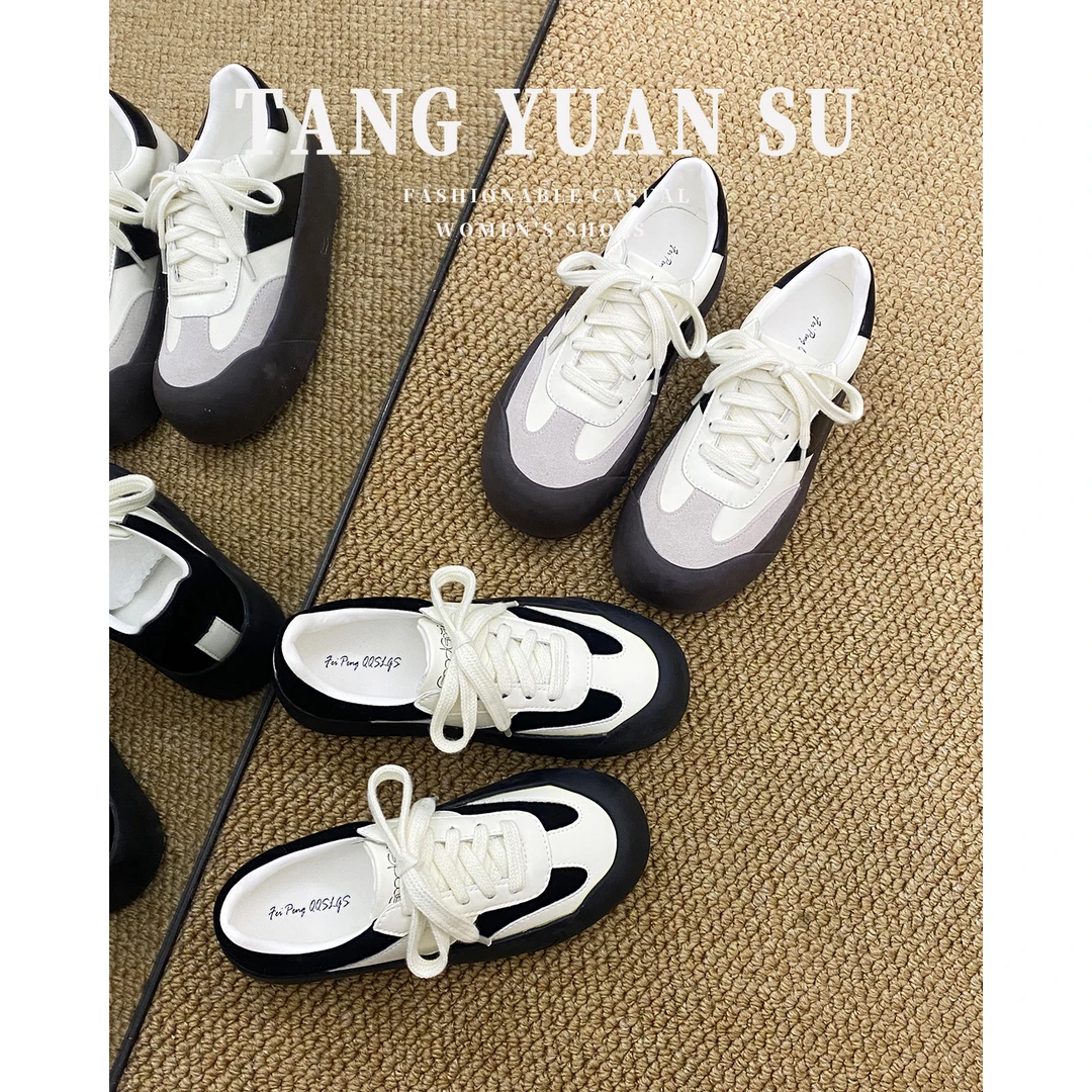 网红同款蓬蓬鞋复古低帮休闲板鞋女2025春夏新款面包厚底德训女鞋