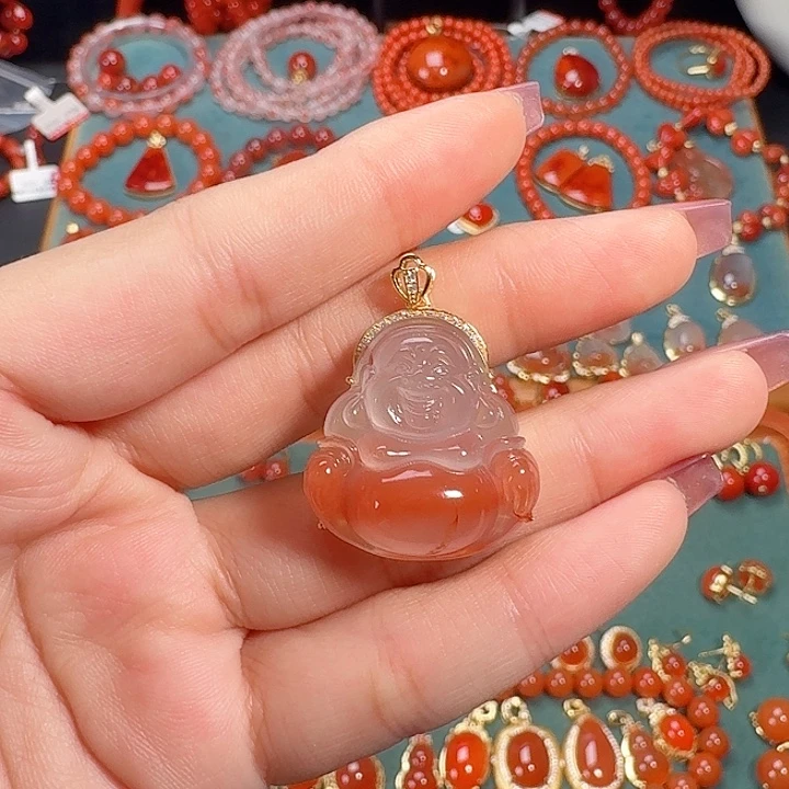 南红玛瑙银S925镶嵌吊坠