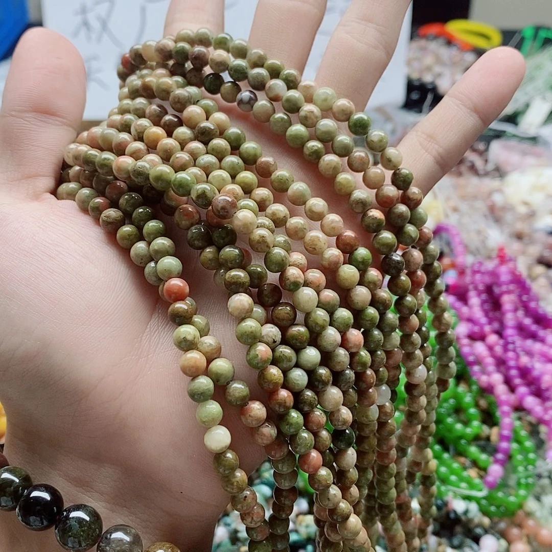 玛瑙/玉髓未镶嵌珠宝半成品一条天然6mm花绿色圆珠A6