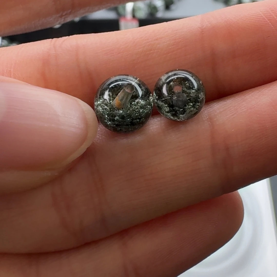 Y***!水晶手链未镶嵌天然绿幽灵聚宝盆