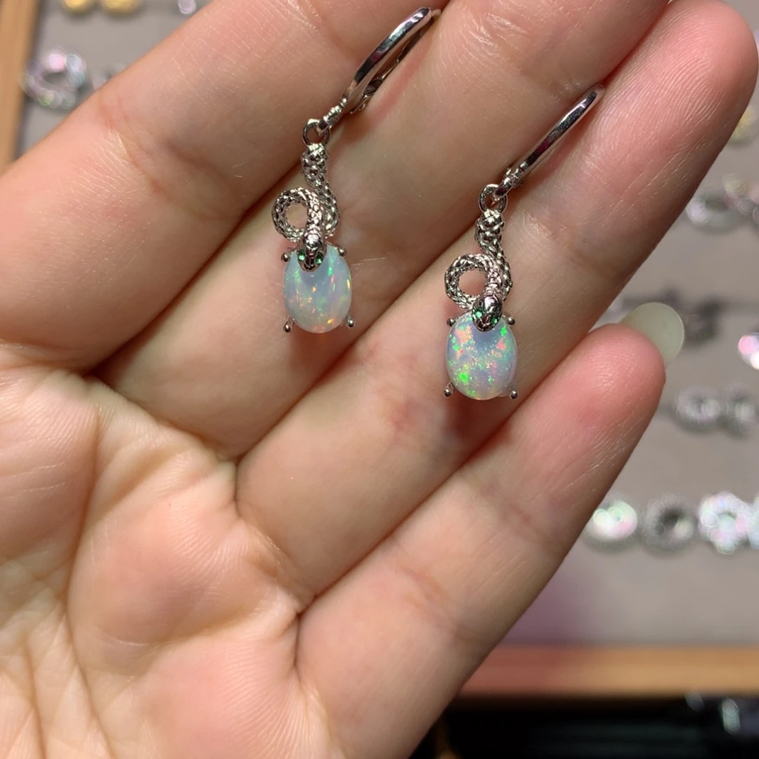 银S925镶嵌欧泊耳钉款式