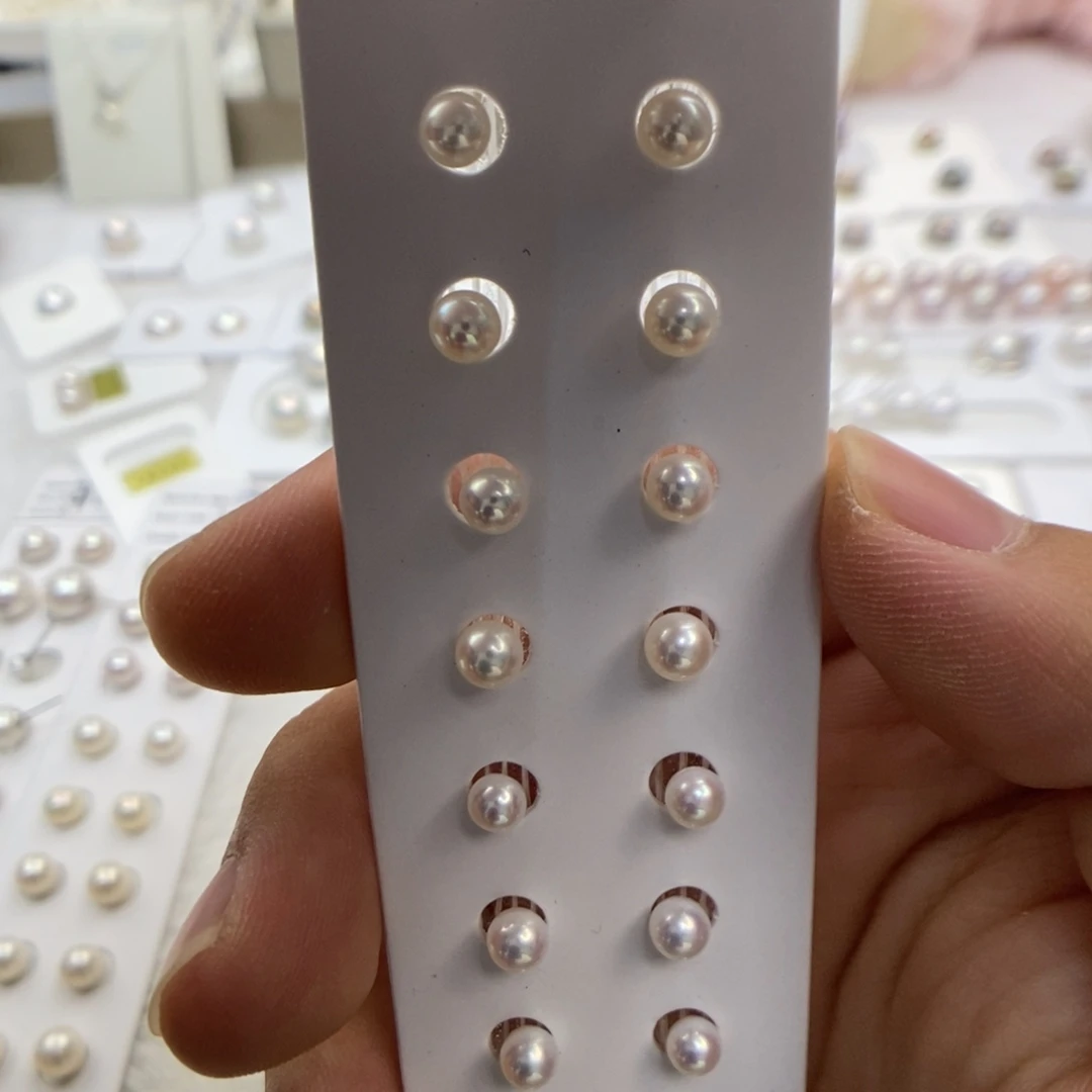 耳饰银S925镶嵌淡水珍珠4-5