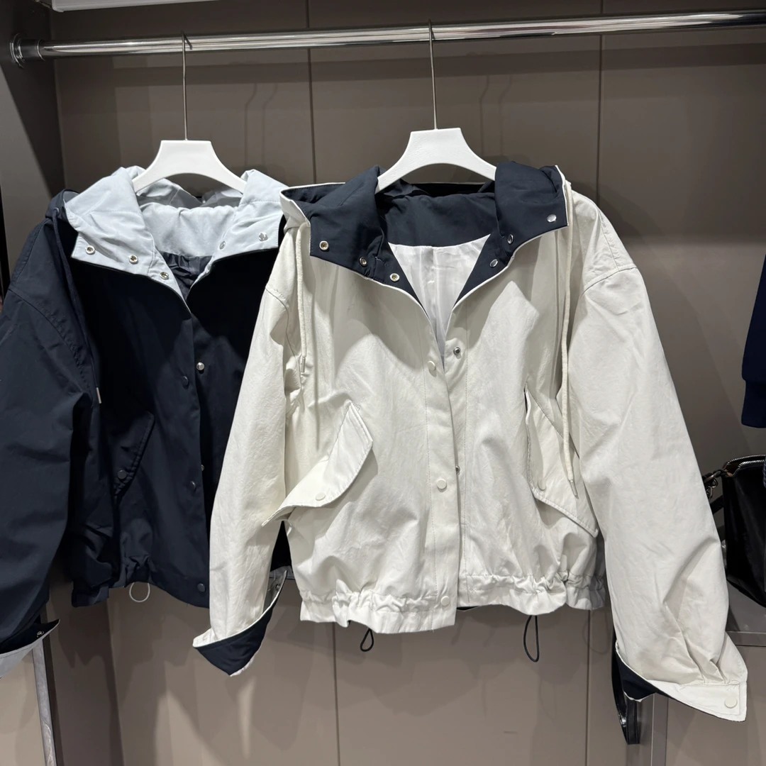 撞色拼接连帽外套