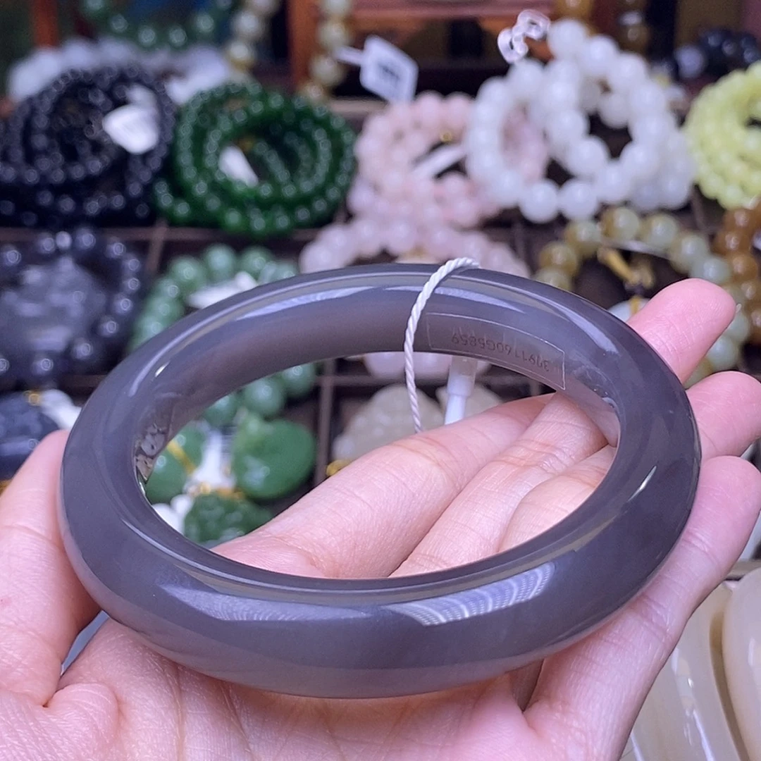 和田玉未镶嵌颈饰冰浓烟紫手镯58.9圈口