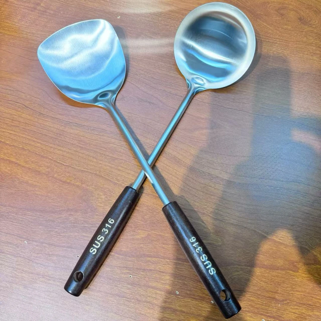 两件套【锅铲+锅勺】不锈钢木柄炒菜铲炒菜勺家用铲子