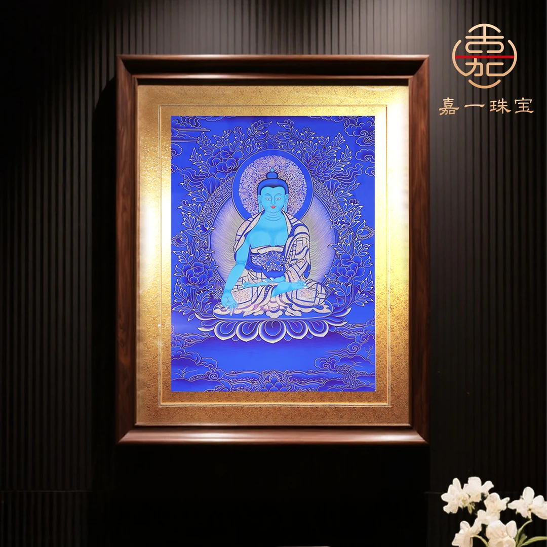 【嘉一昭愿】热贡大师手绘·高定药师佛蓝唐唐卡 画芯65*48