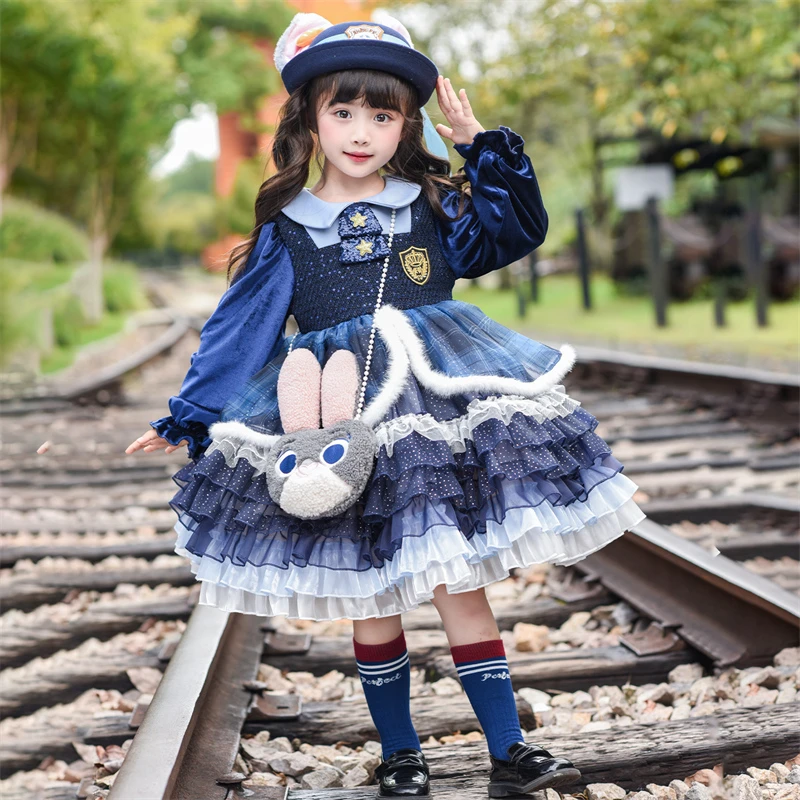兔子警官衣服儿童加绒冬季连衣裙朱迪女童秋冬装宝宝洛丽塔公主裙