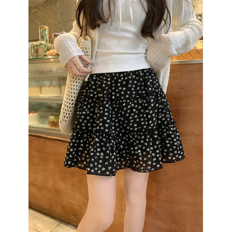 碎花蓬蓬蛋糕裙女夏季新款波点a字半身裙高腰显瘦短裙防走光裙裤