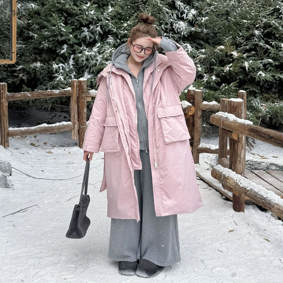 媛子大码翻领羽绒服外套女装宽松加厚韩版冬季保暖时尚休闲外套