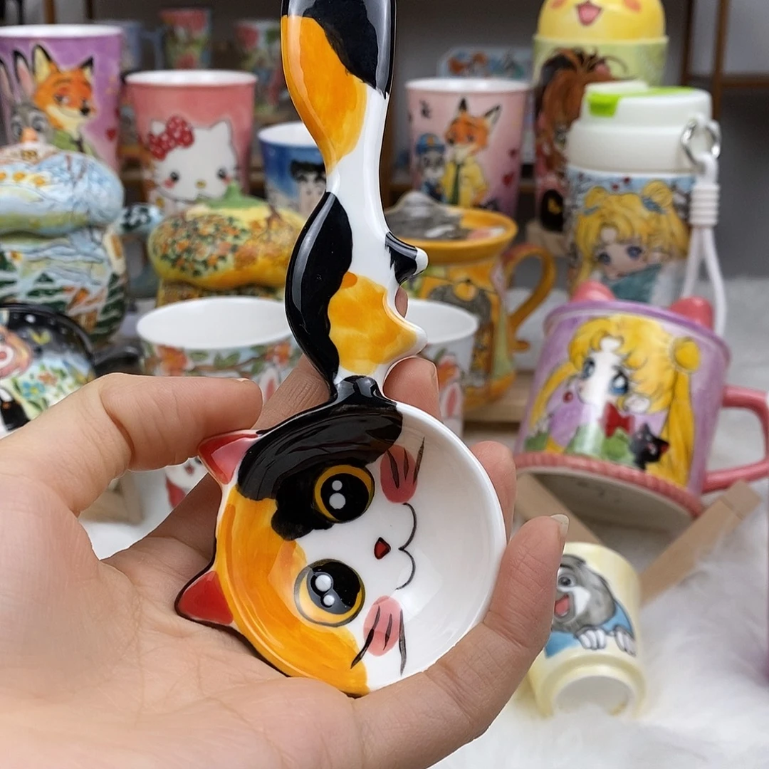 瓷片董董文创手绘陶瓷