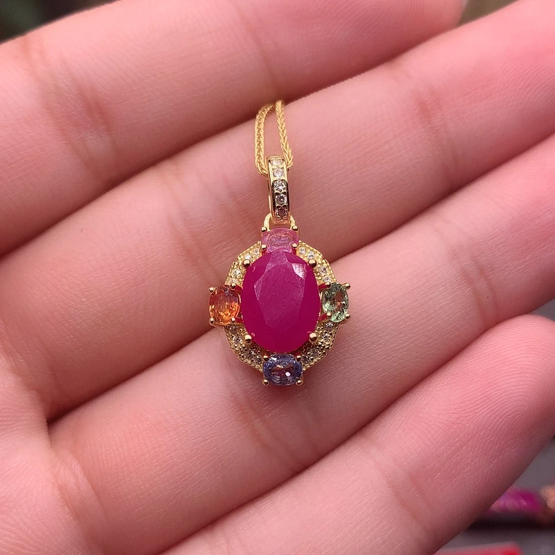 红宝石颈饰银S925镶嵌