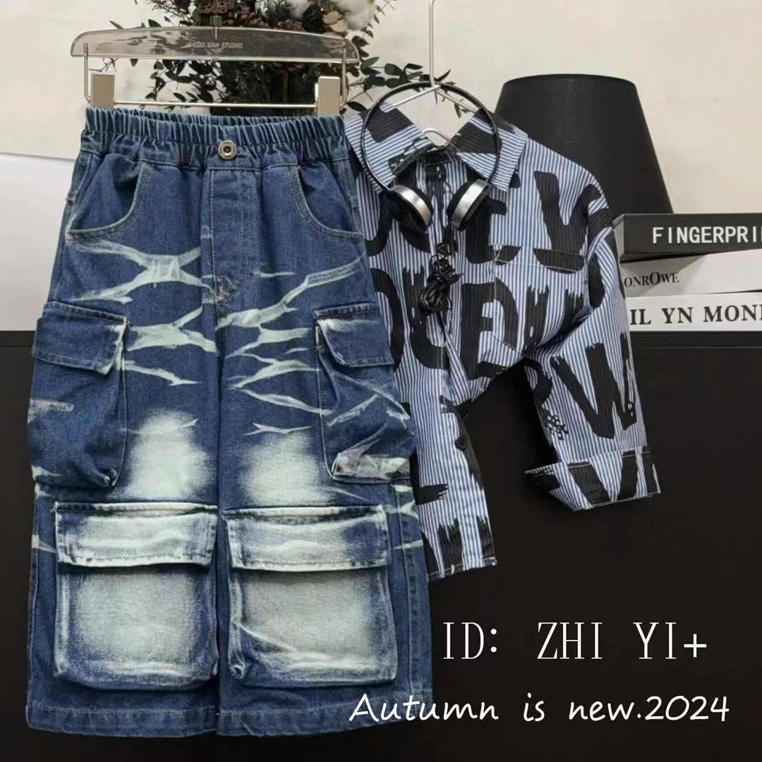 DOUYI+秋款新款时尚百搭设计风牛仔工装裤-0832