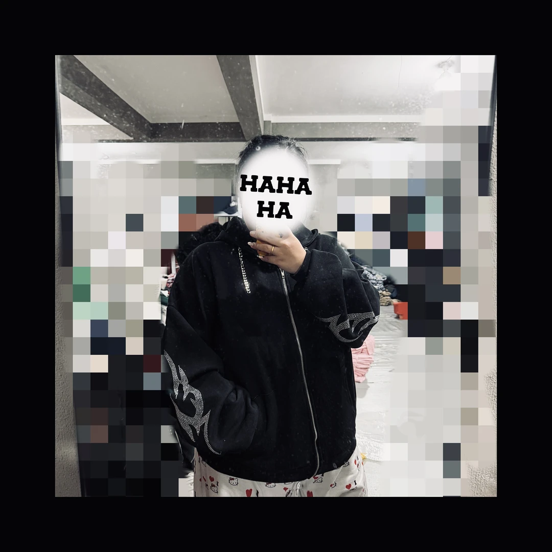 铁链火焰烫钻纯棉拉链外套卫衣宽松