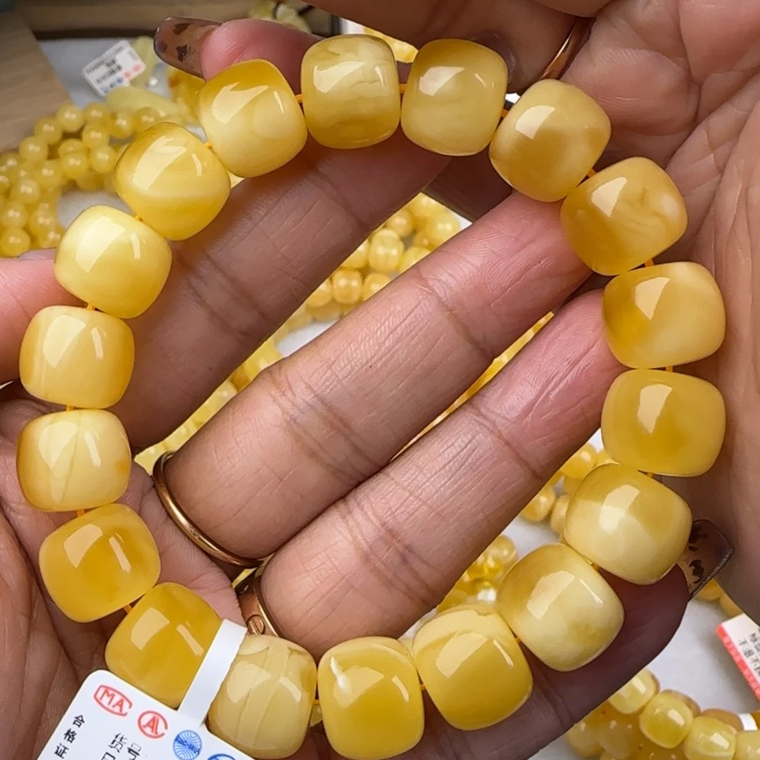 蜜蜡手链未镶嵌白花老型手串