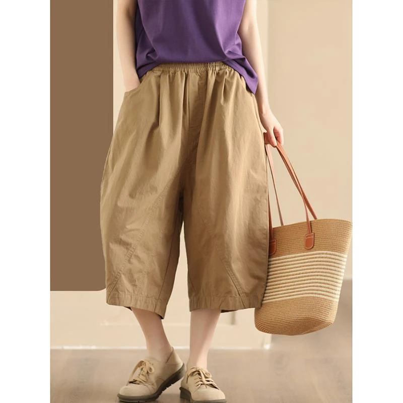 夏季2025年新款时尚大码立体拼接阔腿裤女宽松休闲百搭显瘦七分裤