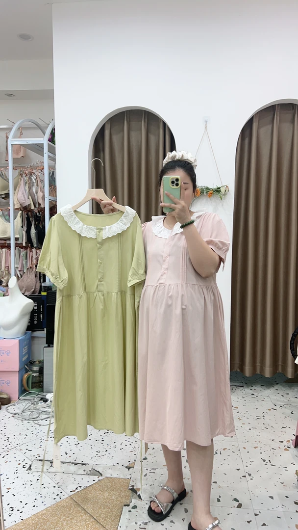 【真爱妈咪】卓祺835孕妇高品质蕾丝领可哺乳收腰大码小清新连衣裙