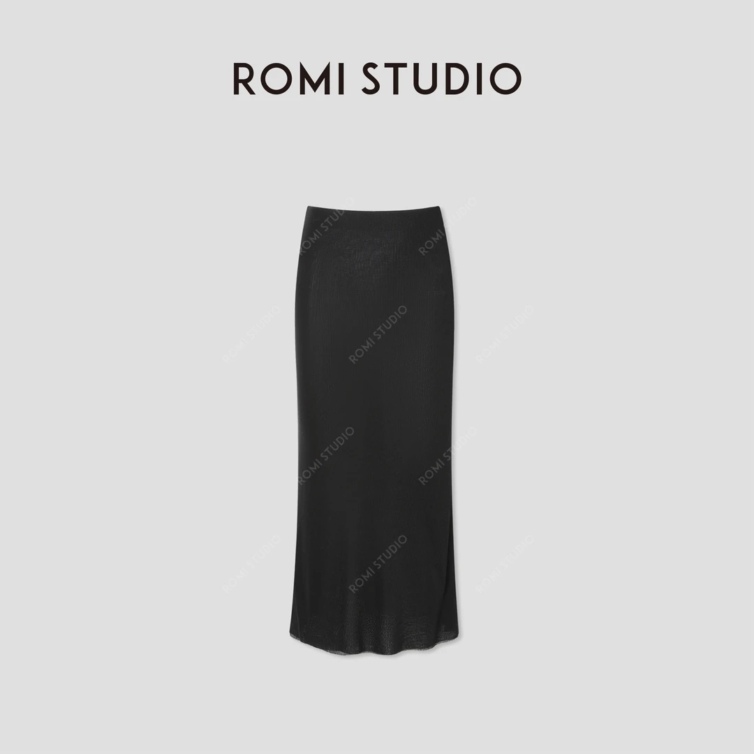 ROMI STUDIO100%莱赛尔轻薄垂感 | 黑色修身长款半身裙RWCSXT1689