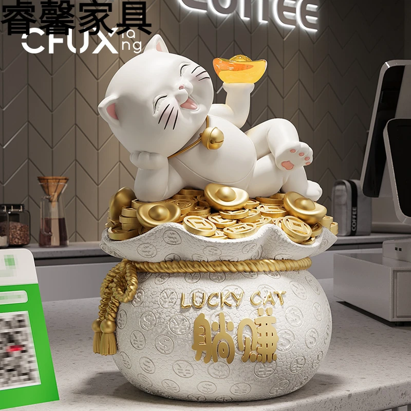躺赚招财猫摆件开业礼物前台招财客厅玄关柜家居装饰乔迁新居礼品