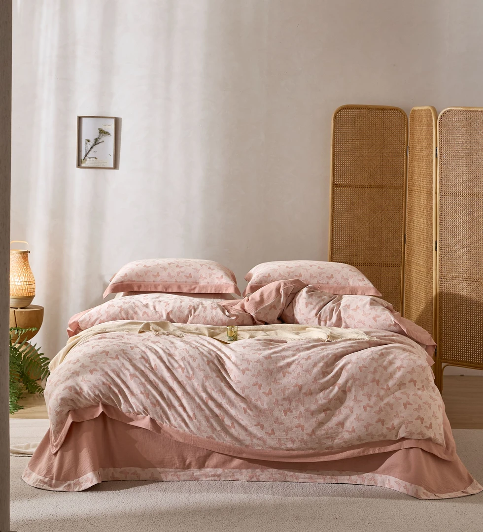 宽边款-对接实体高货ins风田园风全棉色织提花双层纱工艺款四件套