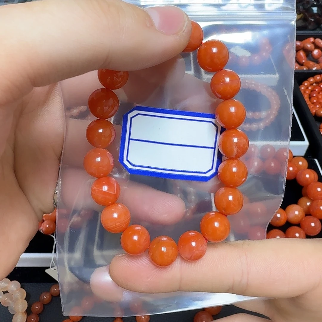 南红玛瑙未镶嵌保山冰红无优化无优化原矿手链10.2mm31.3g