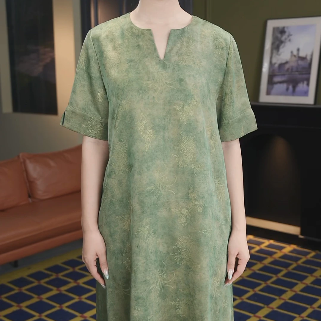 【栖夫人】6A级桑蚕丝夏季花罗新款优雅百搭紫香云纱连衣裙薄5269