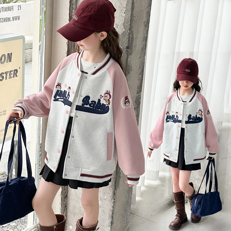 女童拉布布棒球服秋装可爱2025新款女孩拼色刺绣夹克外套春秋百搭