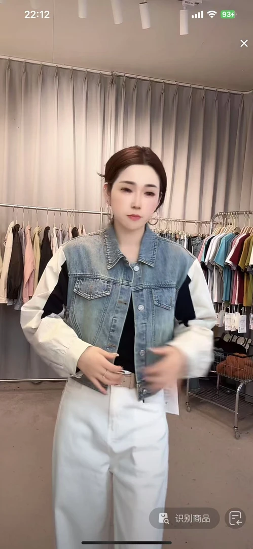 6901-DQ蓝色牛仔拼接短款外套（80-130）