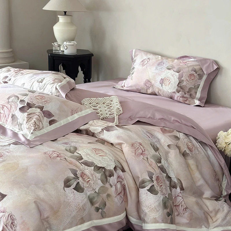 温婉佳人 长绒棉数码印花丝滑四件套简约高档轻奢纯棉床品套件