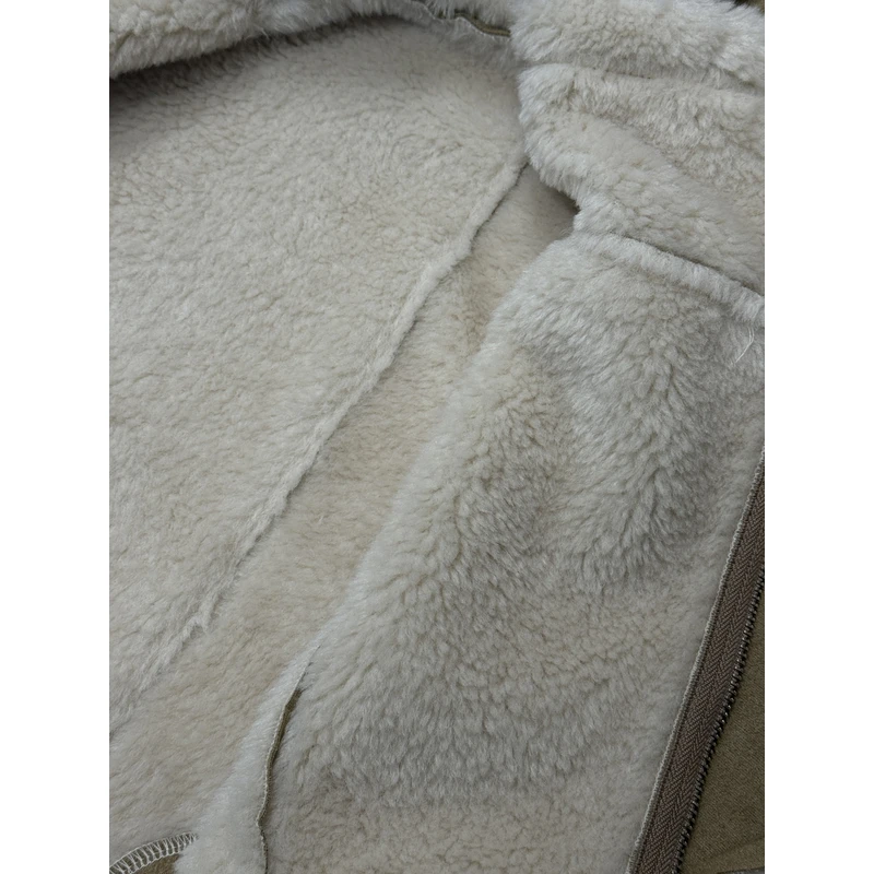 【蔡丽丽】秋冬加厚保暖外套降温羔毛立领设计单排扣皮外套W8731