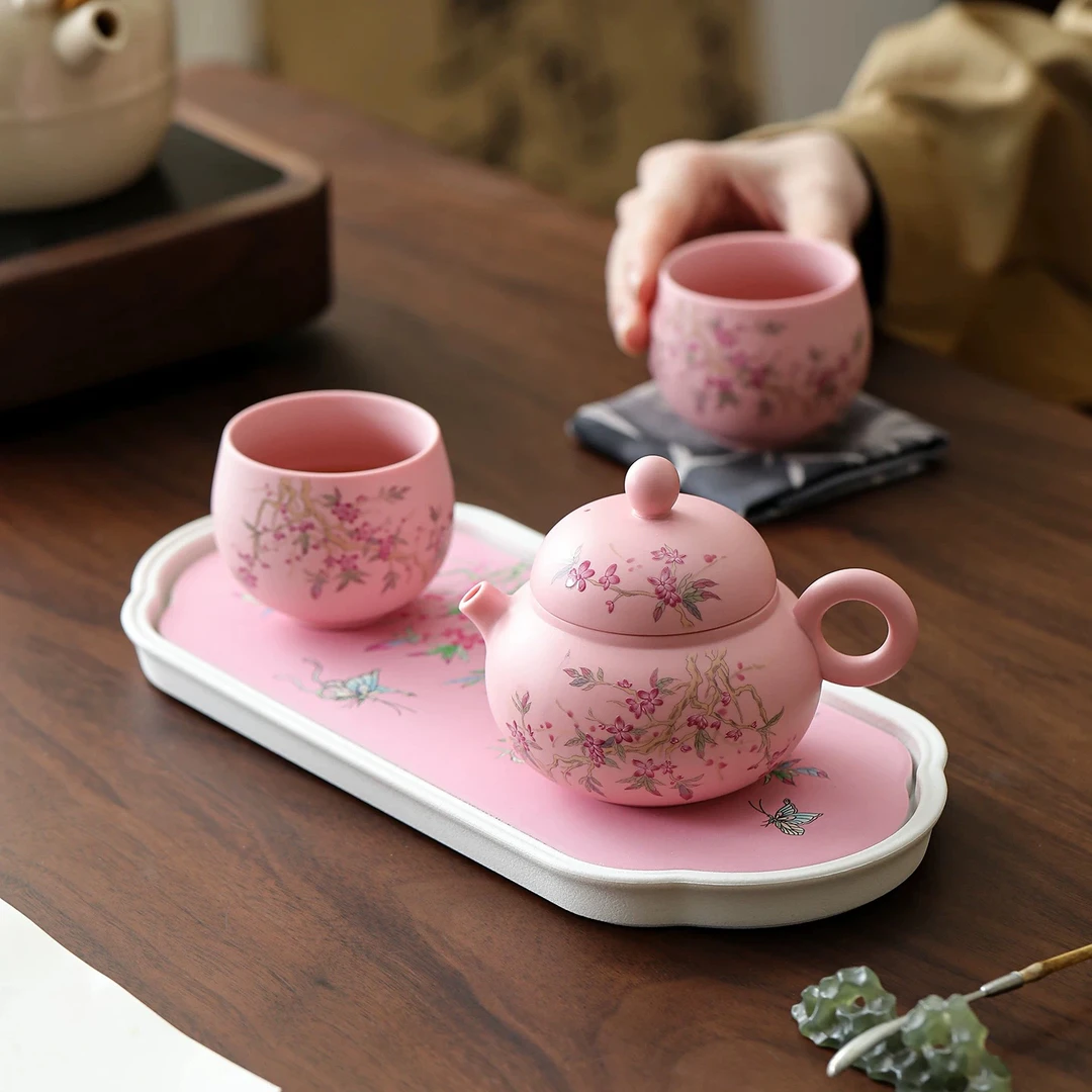 粉段泥紫砂壶紫藤花思亭壶高端茶具套装紫砂壶女性茶具茶壶茶杯