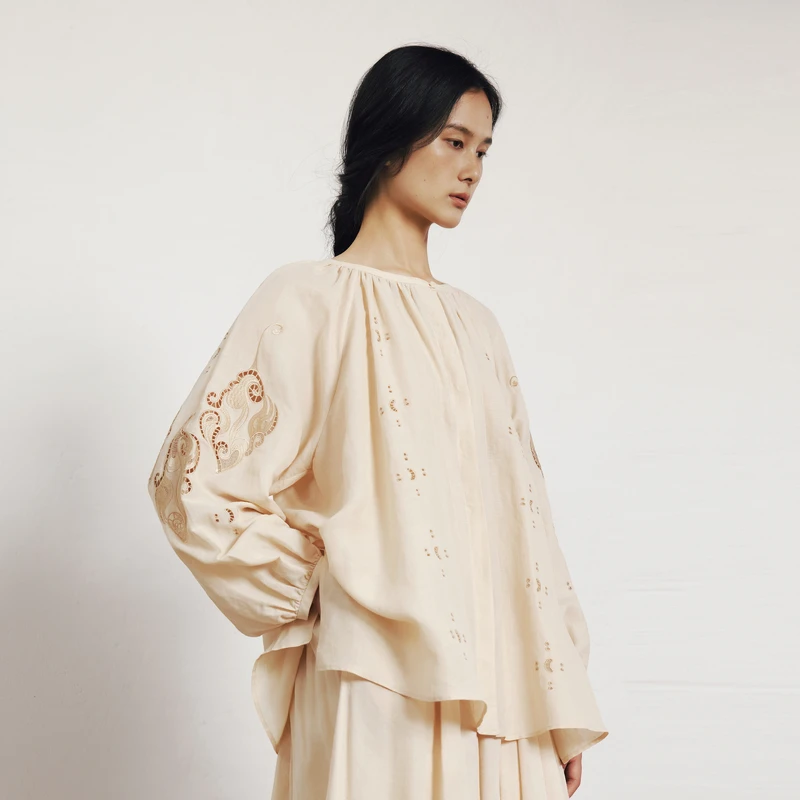 EXCEPTION绣花叠褶衬衣AB25-C1F01