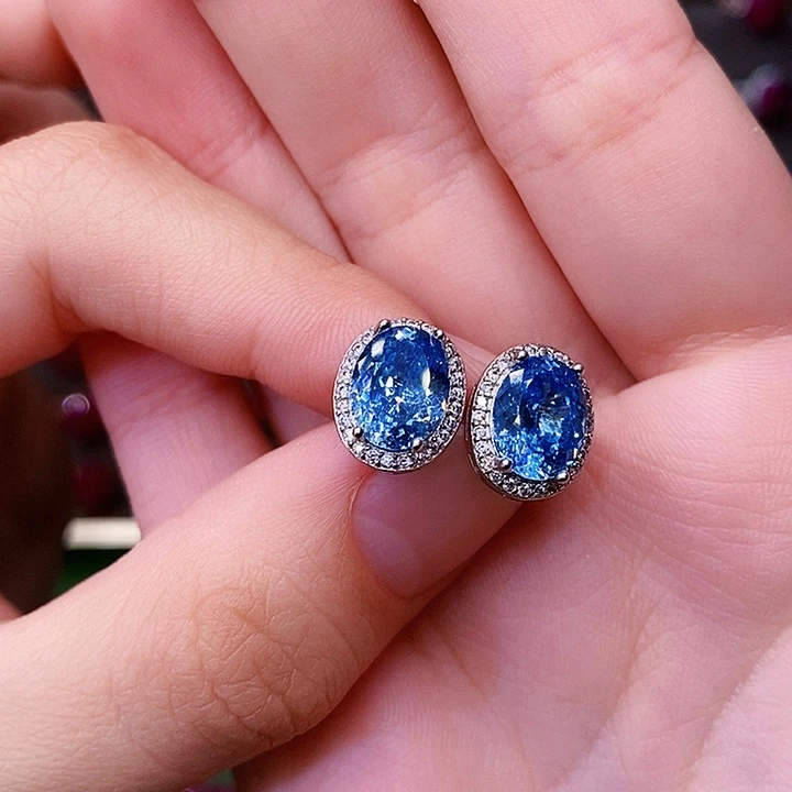 海蓝宝石银S925镶嵌耳饰