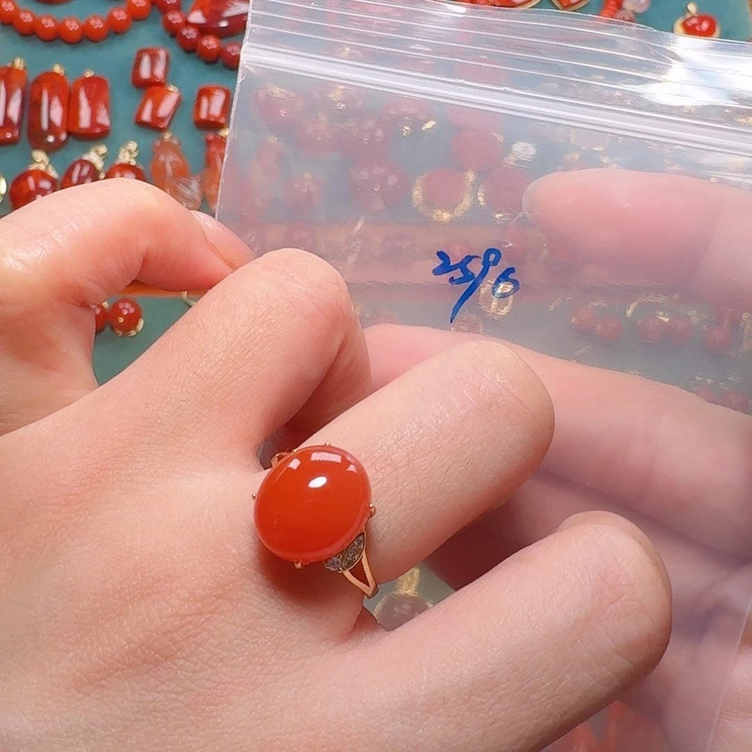 南红玛瑙银S925镶嵌戒指