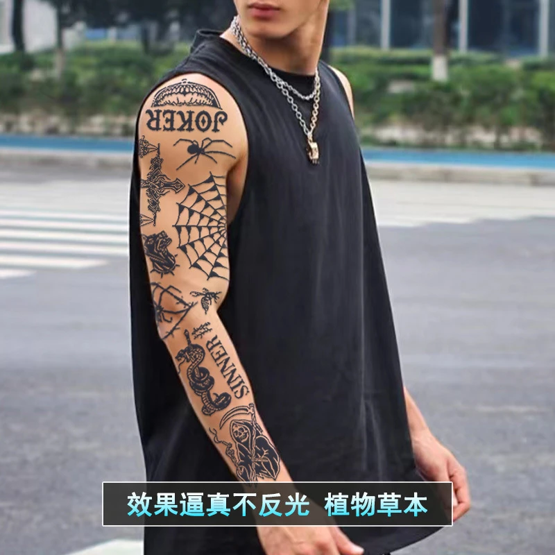 Y拼接全臂草本纹身贴】防水男持久花臂手臂果汁逼真不反光男半永久