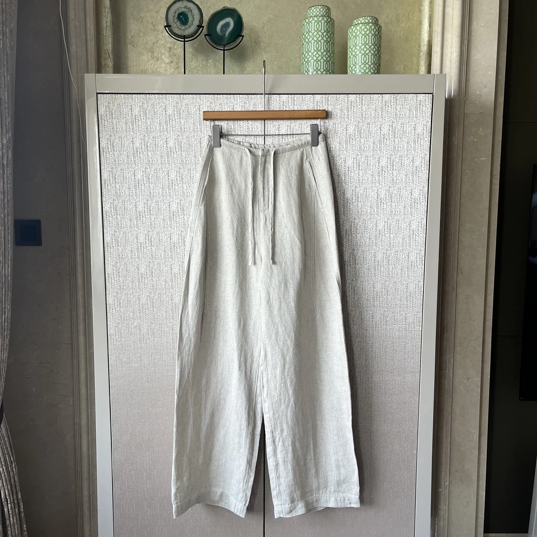 亚麻休闲裤直筒简约纯色百搭时尚中腰休闲气质