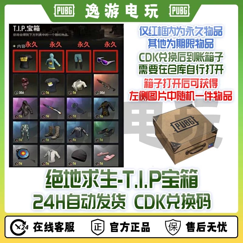 绝地求生PUBG吃鸡TIP宝箱滑雪镜黑大鸡警大吉大利箱子CDK