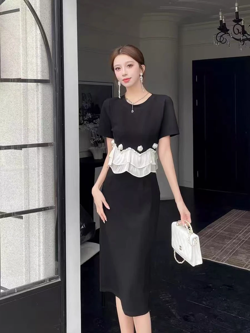 裙子2025新款时尚气质优雅显瘦百搭收腰假两件连衣裙中长款夏季