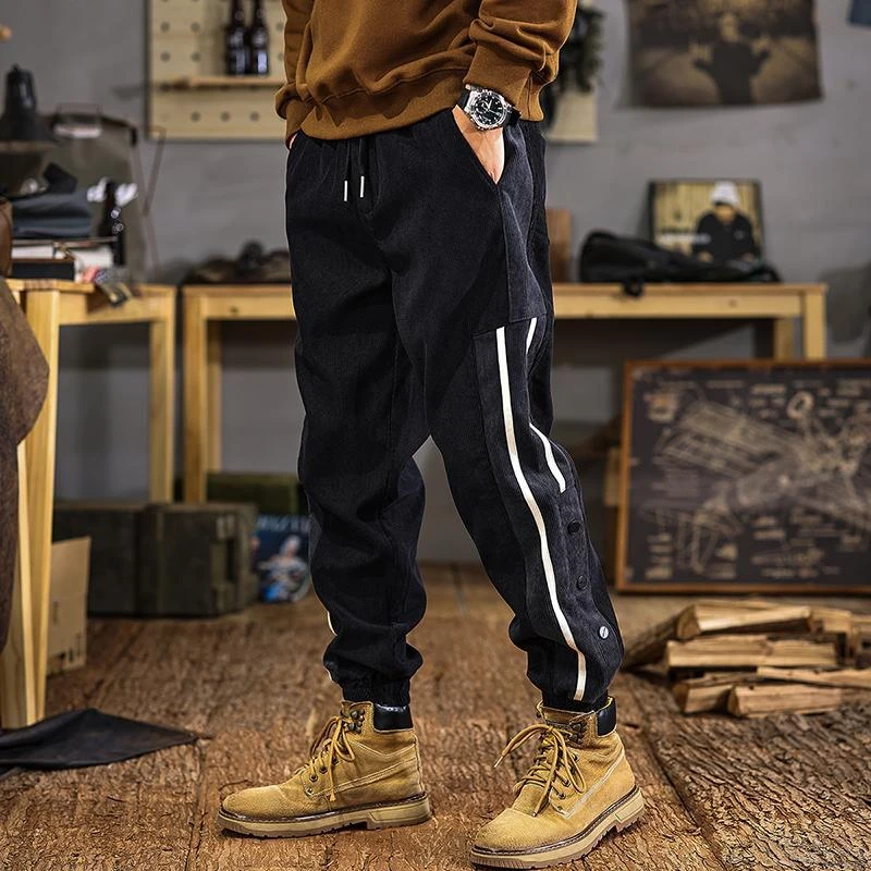 秋冬新款美式潮牌休闲裤子男宽松百搭爆款拼接运动束脚哈伦裤潮流